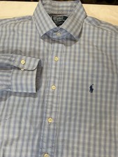 Polo Ralph Lauren Regent Classic Fit Blue Plaid Button Front Shirt Men s 16.5 33
