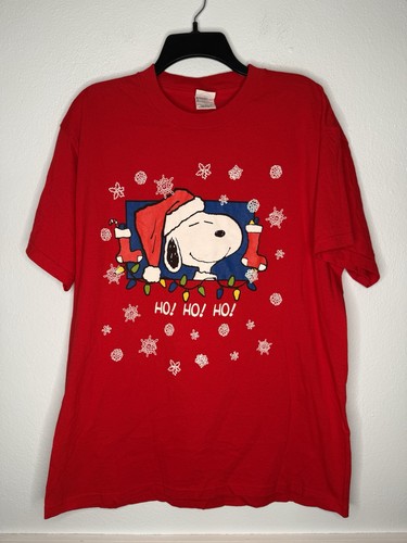 Peanuts Snoopy Weihnachten T-Shirt Large Schneeflocken Lichter Rot Vintage USA