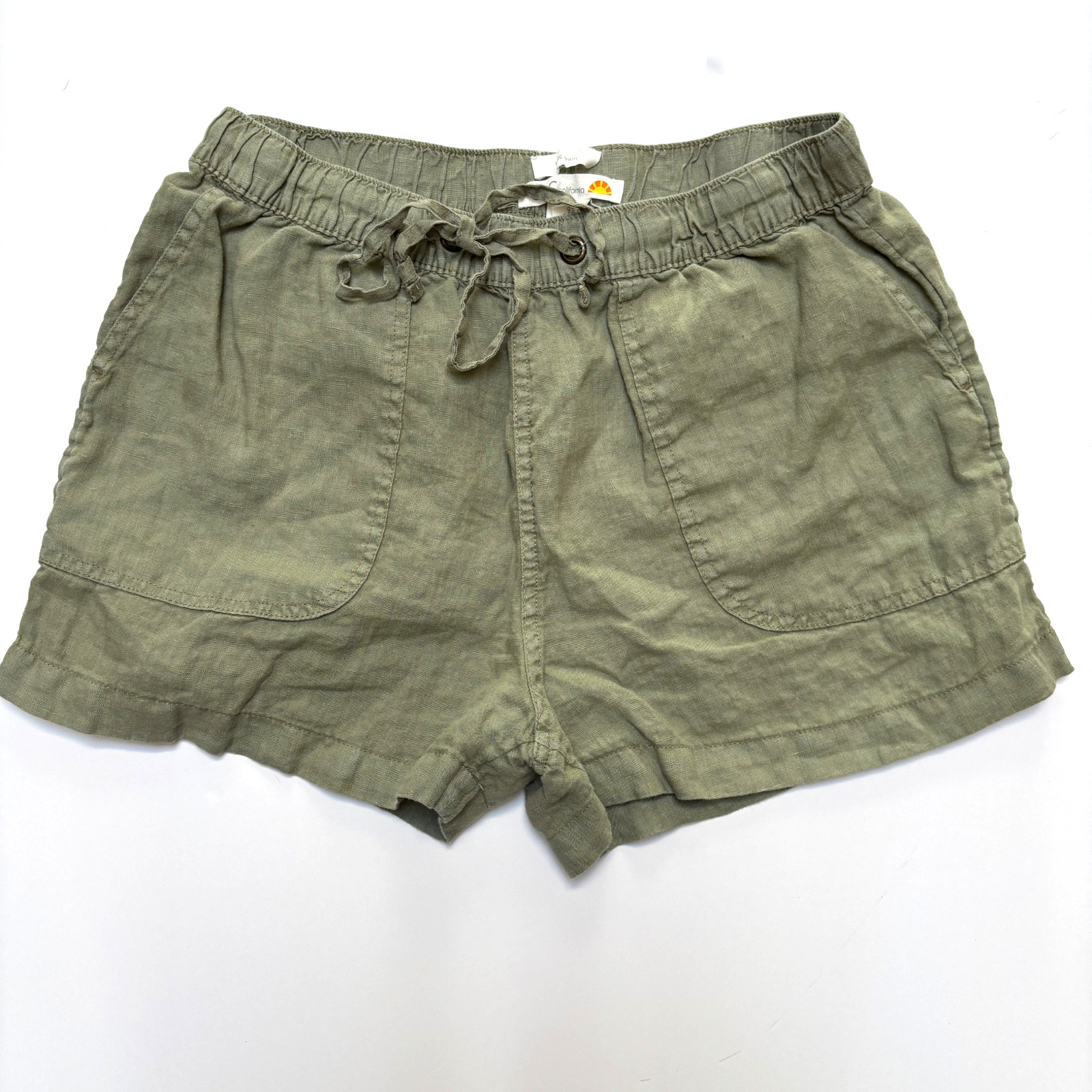 C&C California Women’s Linen Drawstring Shorts Olive Green Casual Summer Medium