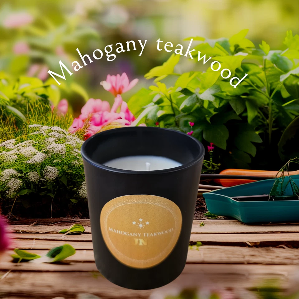 Mistura de vela de madeira de teca de mogno 7 oz com óleo essencial orgânico e cera de soja natural - Imagem 3 de 3