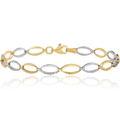 14K Solid Two Tone Gold Single Link Charm Bracelet