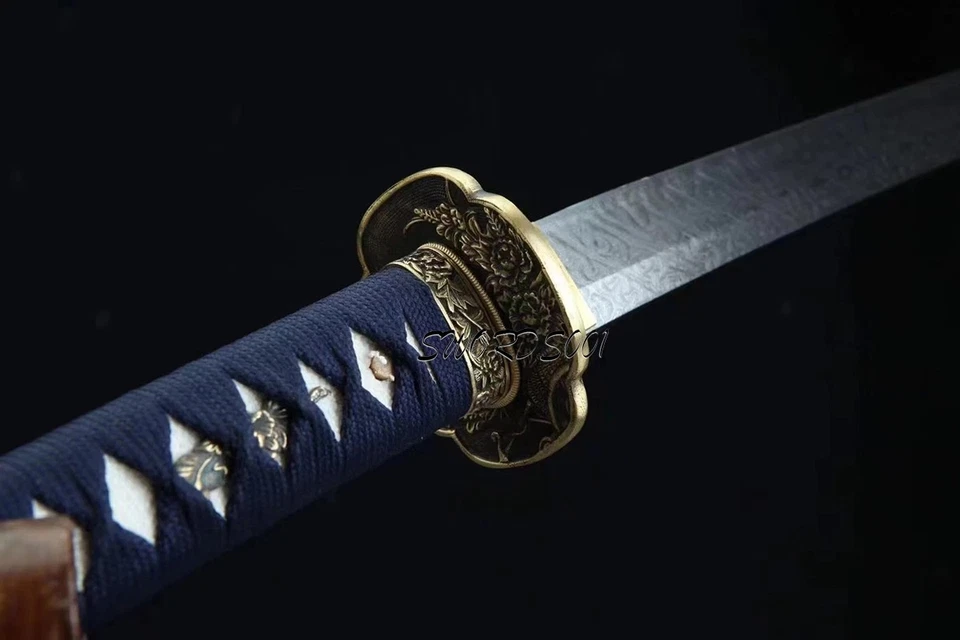 Katana samurai japonesa hoja de acero Damasco lista para la batalla espada afilada espiga completa Foto 4 de 4