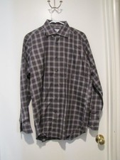David Donahue mens dress shirt size Medium gray and brown plaid