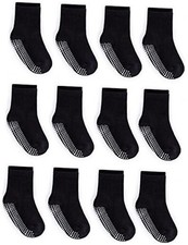 Baby Non Slip Grip Crew Socks with Anti Skid Soles for Infants 1-3T Black