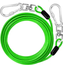 Dog Tie Out Cable 15 Ft Dog Lead for Yard - Heavy Duty Chain Leash outside Green
