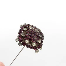 Antique Hatpin Purple and Clear Rhinestones Hat Pin