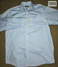 Chaps Non-Iron Dress Shirt Blue/White Striped Regular Fit L 16.5/34
