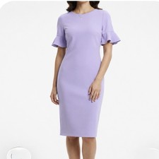 Calvin Klein Lilac Flutter Sleeve Stretch Crepe Sheath Dress Office Wedding 4