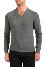 Malo Optimum Men's Medium Gray Wool Cashmere V-Neck Pullover Sweater
