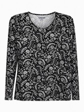Lands' End Women's UPF 50 Swim Tee Rash Guard Black Floral Long Sleeve NWT
