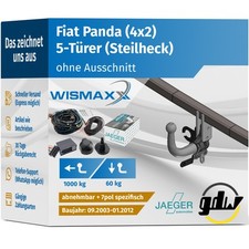 ANHÄNGERKUPPLUNG für Fiat Panda 169 03-12 abnehmbar GDW +7pol E-Satz JAEGER