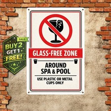 No Glass In Hot Tub Area Pool Rules Warning Metal Sign for Property