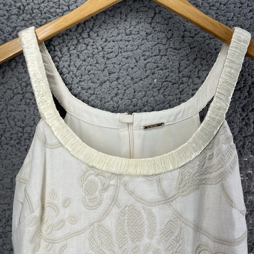 Alexis Embroidered Ivory 100% Linen Mini Dress W/Raffia Trim Sz S $650 Org Beach - Picture 4 of 13