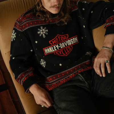 Harley Davidson Man's Holiday Christmas Black Knit Jumper 96794