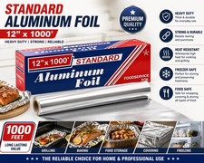12" x 1000 Feet Standard Aluminum Foil Rolls, Commercial-Grade Wrap, 1 Count