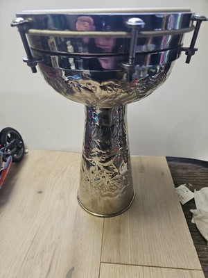 Vintage Doumbek Metal Nickel Darbuka Hand Engraved Drum Pakistan. V6
