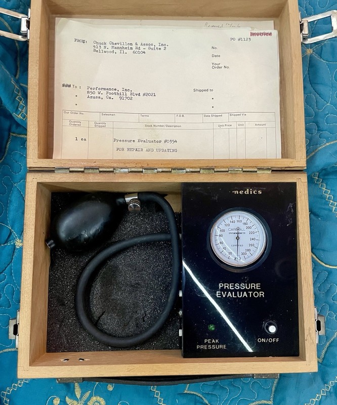 Scimedics, Inc. Pressure Evaluator 0354 w/ Gauge & Bulb Wooden Case Rehab