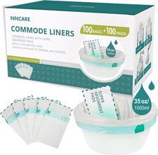 Commode Liners with Absorbent Pads，Value Pack 100 Count Universal Fit，Disposable