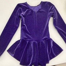MONDOR Purple Velvet Glitter Long Sleeve Ice Skating Dress Girls Size 8