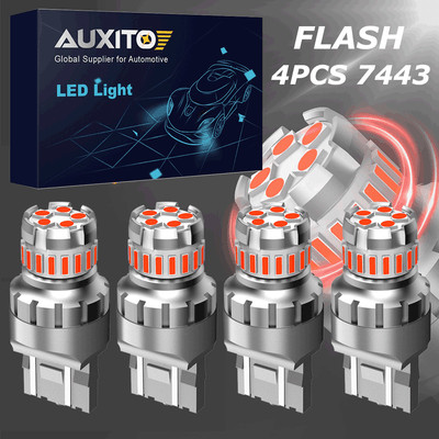 4x AUXITO 7443 7440 Brake Tail Stop Light Red Flash Strobe Blinking LED Bulbs US