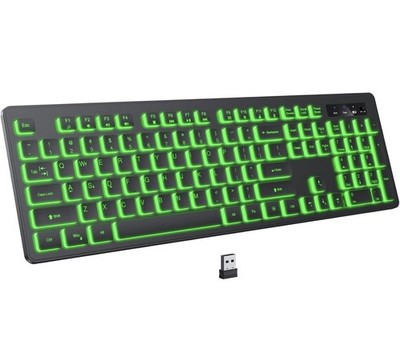 Wireless Illuminated Keyboard Green Backlight QWERTY English Layout