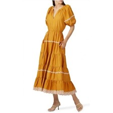 ULLA JOHNSON Claribel Midi Dress Women's Size 4 Ruffle Tiered Maxi Golden Yellow