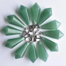 20pcs Natural Green Aventurine Stone Pendulum Hexagonal Pyramid Charms Pendants