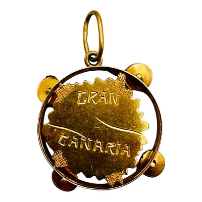 Vintage 14K Gelbgold Tamburin Charm Anhänger Gran Canaria graviert 1,8 Gramm