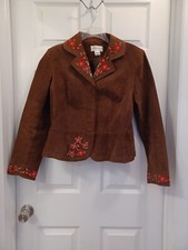 Vintage Chadwicks Womens Jacket Suede Leather Floral Embroidered Boho 1990s