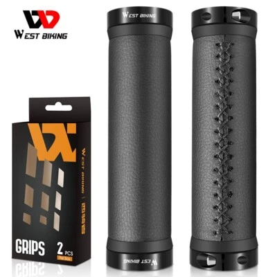 WEST BIKING Leather Bike Grips Lock-on Cycling Bicycle Handlebar Grips Black
