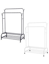 Porte-manteau Double Barre avec Étagères et Crochets pour Sacs