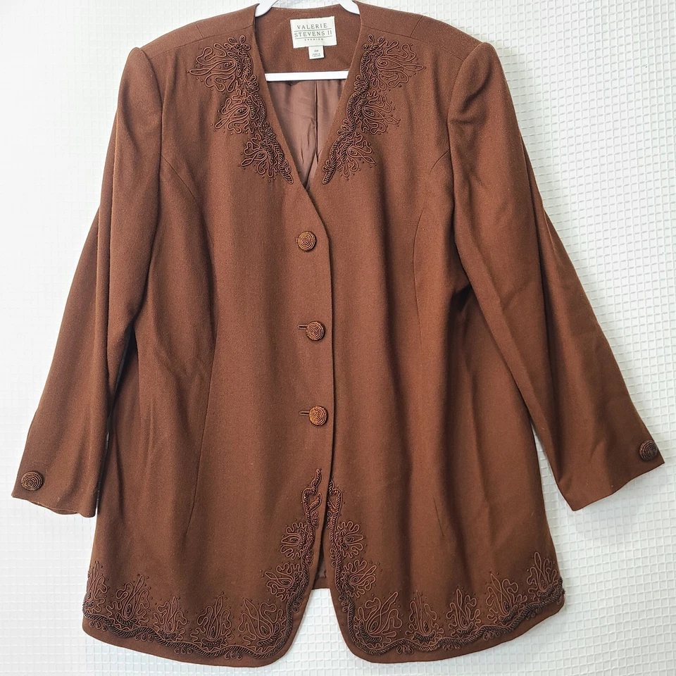 复古 GUC 尺寸 20W Valerie Stevens II 棕色羊毛衬里 2 件晚礼服套装 — 第 2/4 张图片