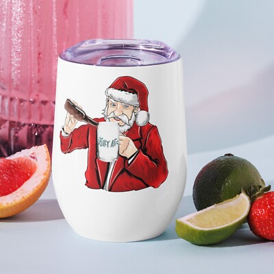 funny Drunk Santa beer wine holly jolly AF Stemless Beer can Glass 16 oz tumbler
