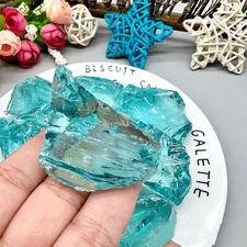 Raw Rough Light blue Colored glass Crystal Mineral Chunks Specimens Home 1PC