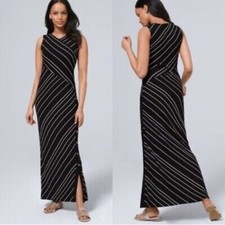 White House Black Market Women's Striped Maxi Dress Side Slit Sleeveless XXS