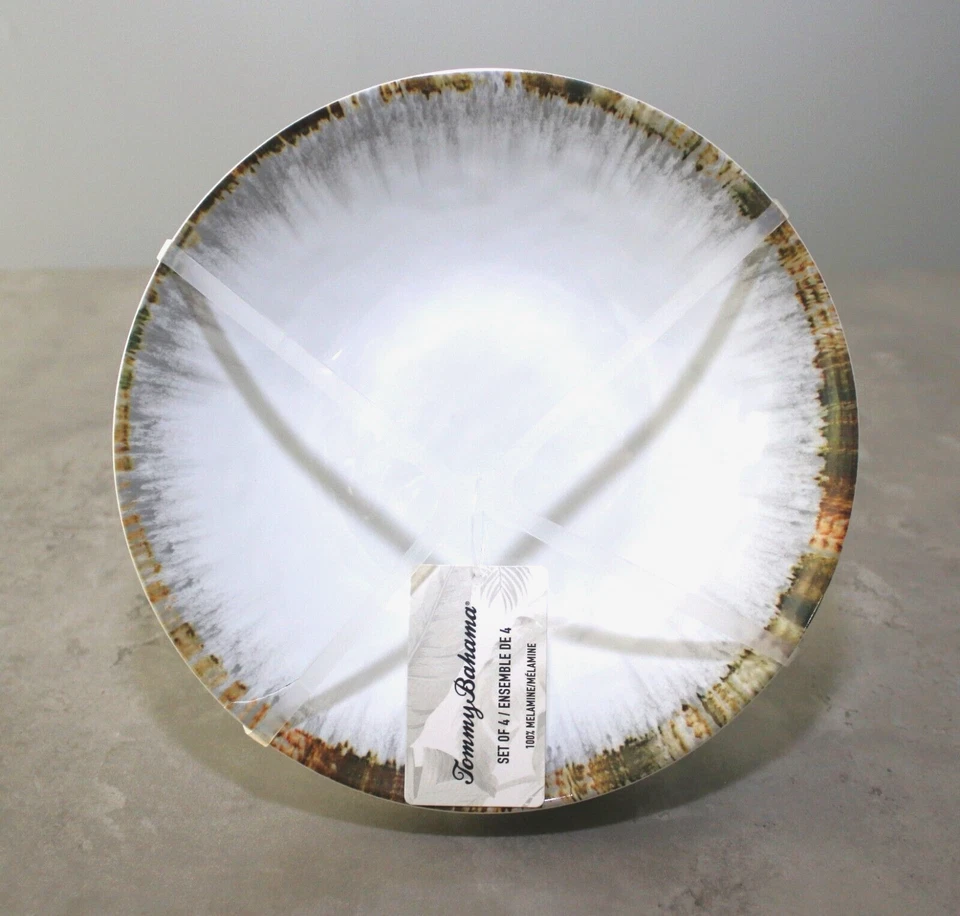 "Juego de 4 cuencos tropicales Tommy Bahama borde concha marina melamina 8"" redondo costero" Foto 2 de 4