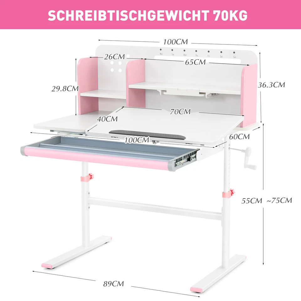 JOYLDIAS Höhenverstellbarer Kinderschreibtisch, Studiertisch für Kinder - Bild 2 von 4