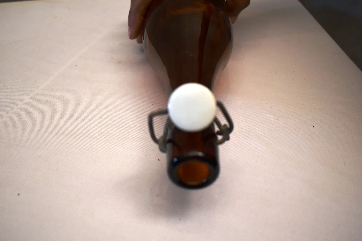 Antique Glass Bottle Amber Color Swing Top Closure Beer Or Mineral Water Rare"13