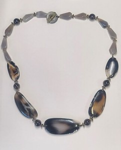 Chunkey Agate & Smokey Quartz Necklace 27 '" w/ Jade Toggle Clasp #155