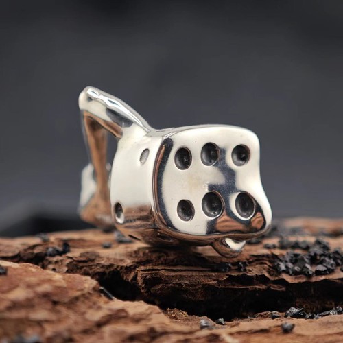 Retro Silver Bronze Motorcycle Personalized Dice Demon Skull Pendant - Picture 6 of 7