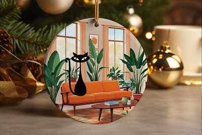 #ad #ad Mid Century Modern Atomic Cat Ornament Retro Cat Decor Unique Home Decor $18.02