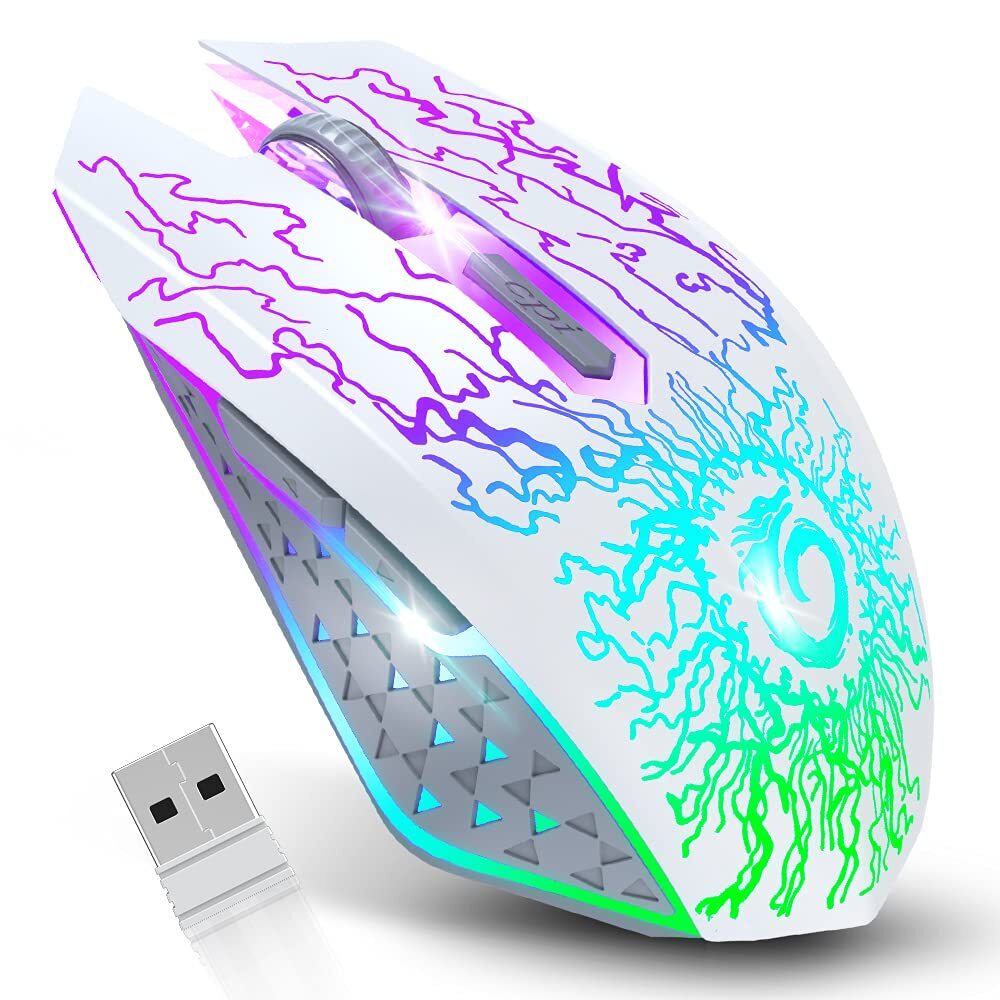 VersionTECH Wireless Rechargeable Gaming Mouse with RGB Lighting for PC and Computer Gaming