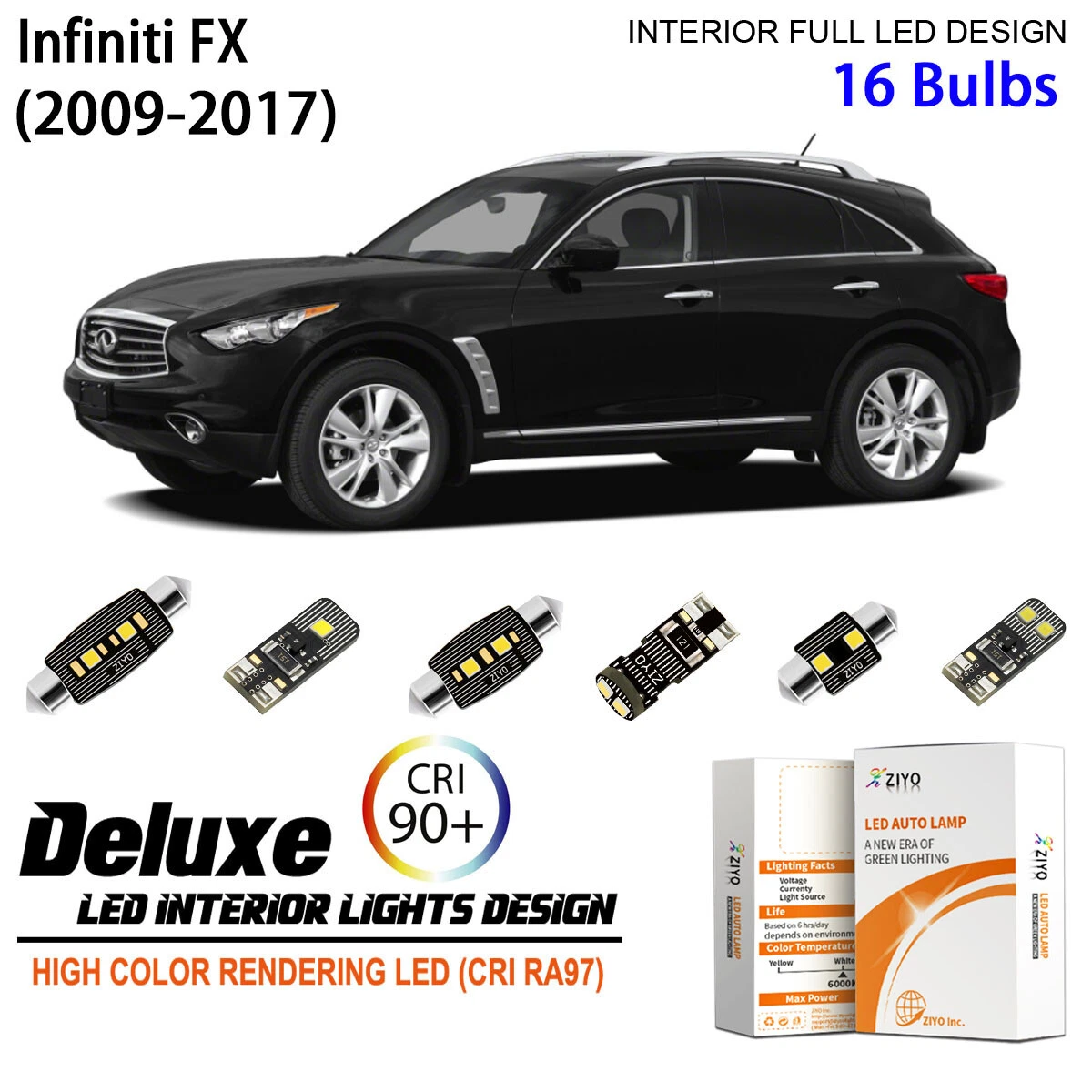 LED Interior Light Kit + License Plate Light Bulbs for Infiniti FX QX 2009-2017