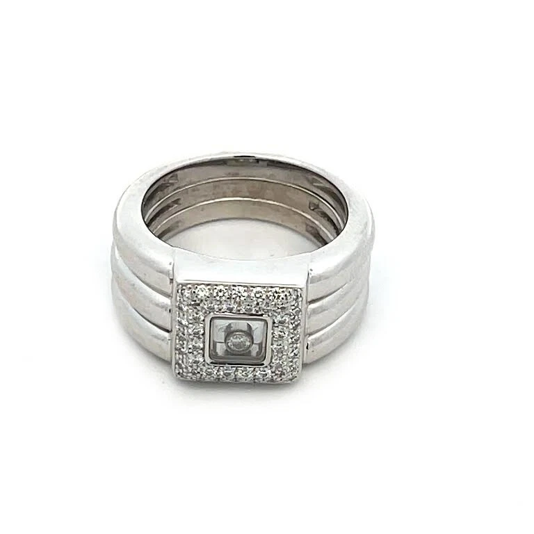 Anillo ancho con bisel cuadrado de oro blanco de 18 k y diamantes Chopard Happy 68018 para hombre Foto 3 de 4