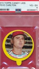 PSA 4 STEVE CARLTON HOF 1973 TOPPS CANDY LID GUM TOP GRADED VG-EX w/TAB *TPHLC