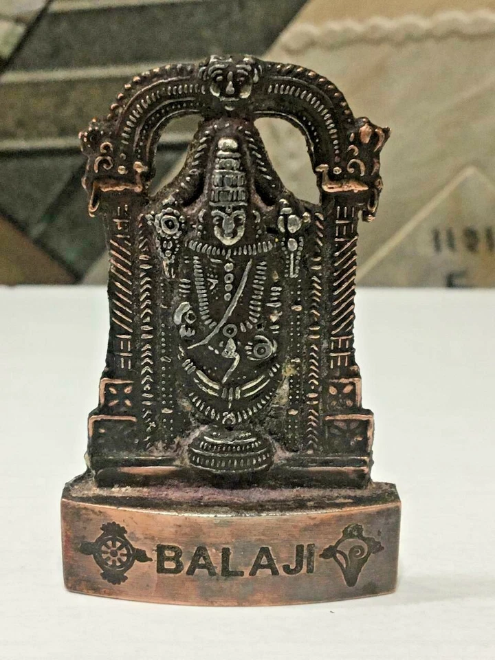 OLD VINTAGE HANDMADE HINDU GOD TIRUPATI BALAJI COPPER FIGURE STATUE 7 CM - Image 4 of 4