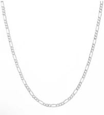 Italian Sterling Silver Figaro Link Pave Chain Necklace 925 Silver Chain UNISEX