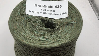 BOBBELTEUFEL TVU GARN (1,00 EURO/100 m) Bobbel 3 Fädig Khaki+Glanzfaden Seide Grün schimmernd