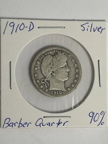 1910-D Barber SILVER Quarter Denver Mint Antique Coin Partial Liberty Original