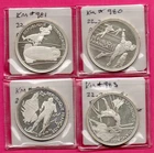 4-France 100 Francs, 1990-1991 Olympic 0.90% Silver Coins. Total 2.5696 troy oz.
